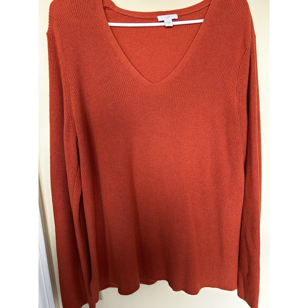 J. Jill Women's Nutmeg Heather Brown High Ribbed Sleeves V-neck Sweater Size L